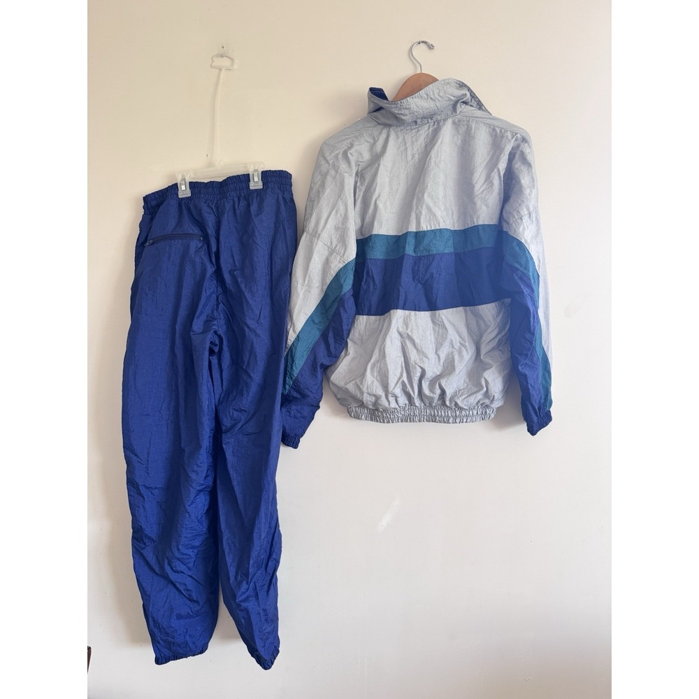 Windbreaker 90s 80s 2 Piece Set Active Wear Men's Medium Blue Tracksuit